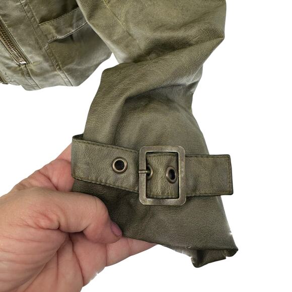 Blanc Noir Green Faux Leather Zip Front Moto Jacket Medium - Picture 5 of 7